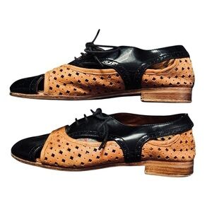 Jeffrey Campbell Handmade Ibiza Last Black and Tan Leather Flats Size 38